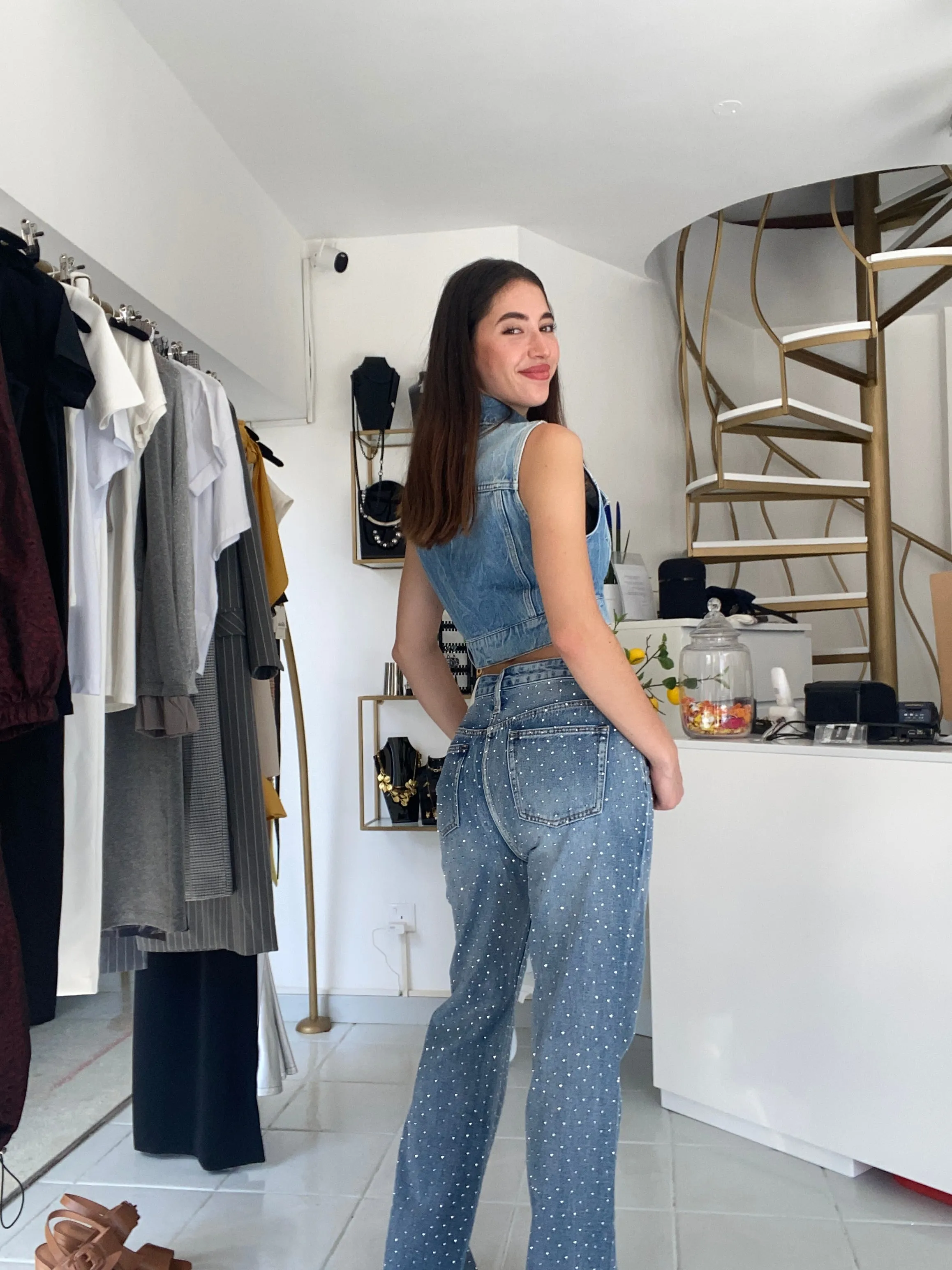 Washed blue crop vest