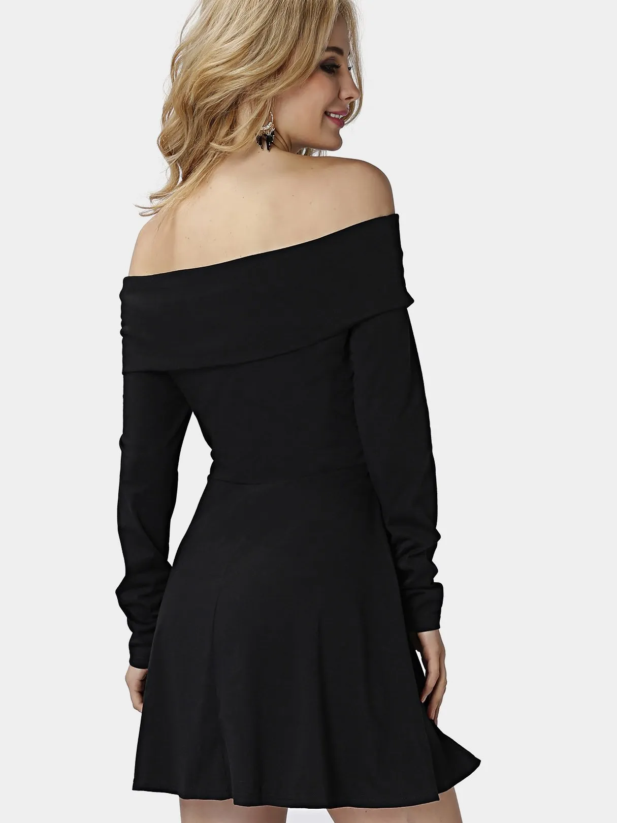 Wholesale Black Bateau Off The Shoulder Long Sleeve Dresses