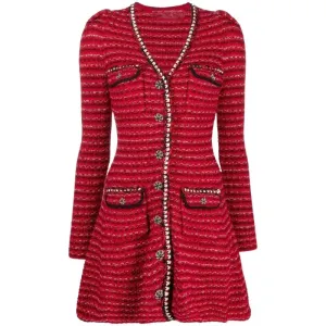 Women Knitted Mini Dress V Neck Long Sleeve Slim Short Dress