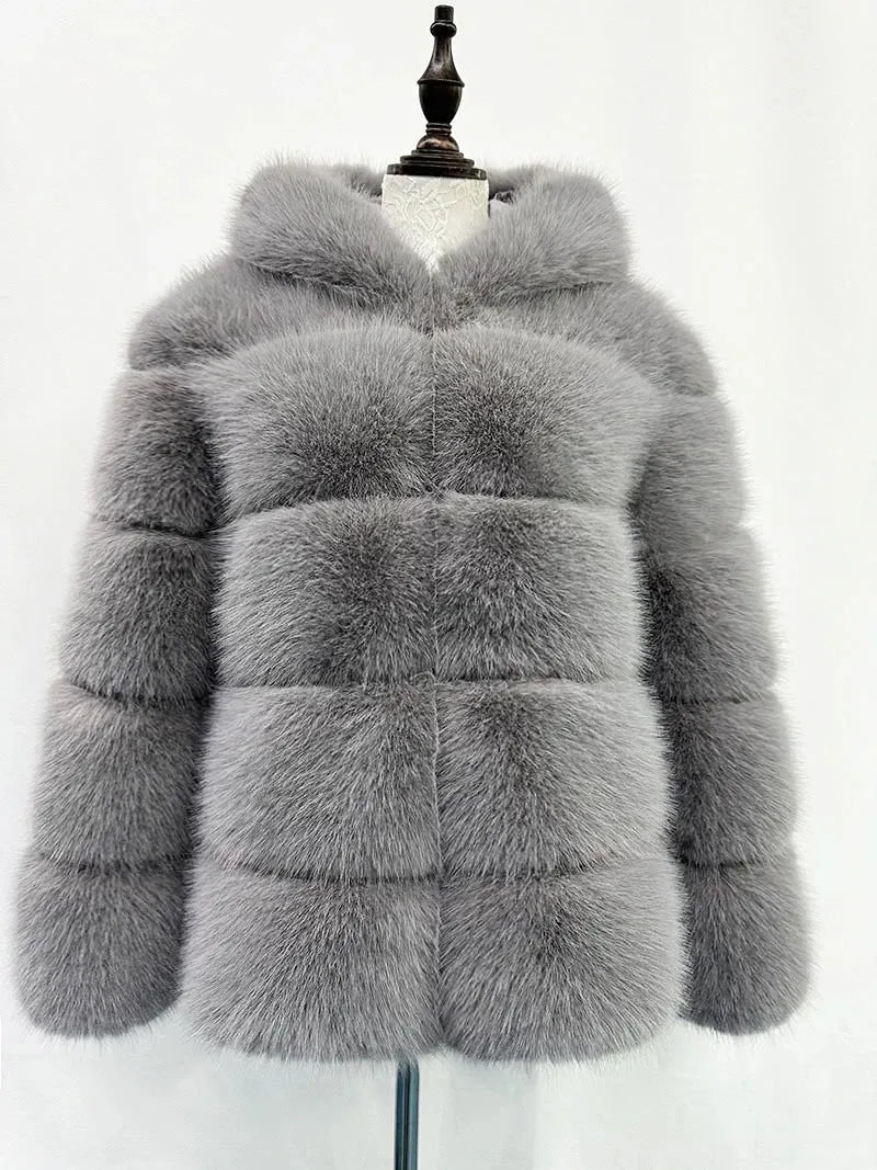 Women's Cozy Luxury Faux Fur Hooded Jacket