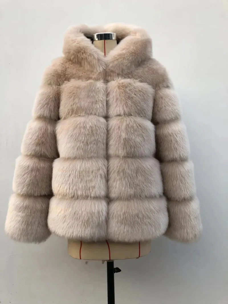 Women's Cozy Luxury Faux Fur Hooded Jacket