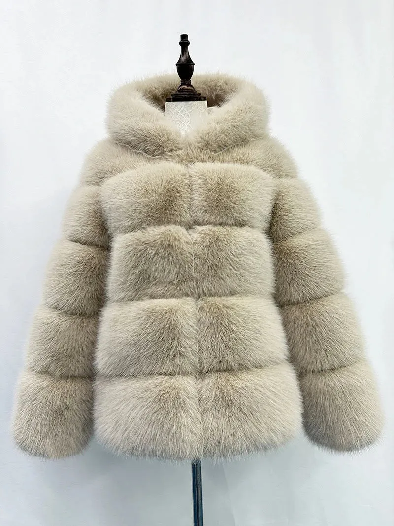 Women's Cozy Luxury Faux Fur Hooded Jacket