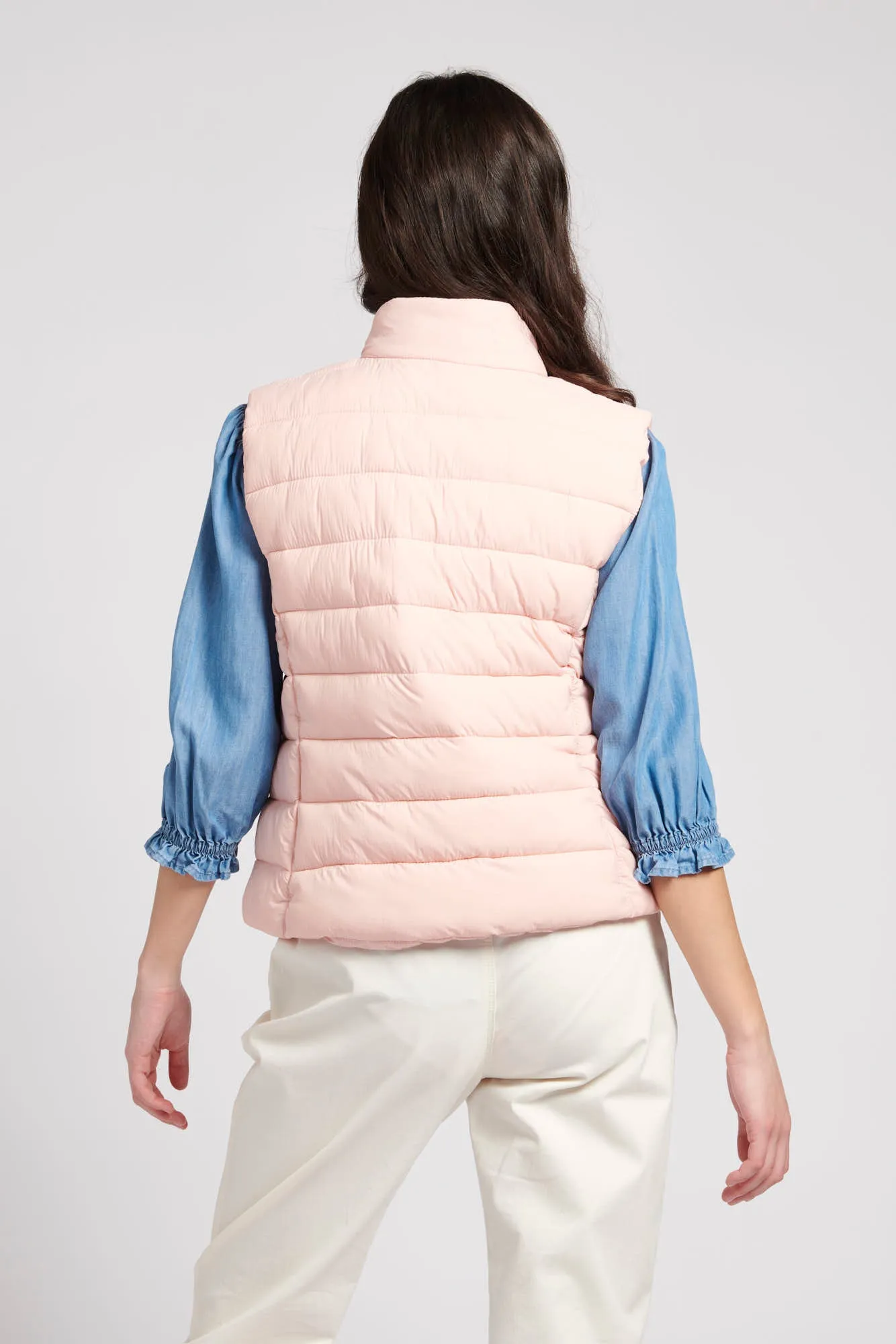 Womens Lightweight Puffer Gilet in Silver Pink