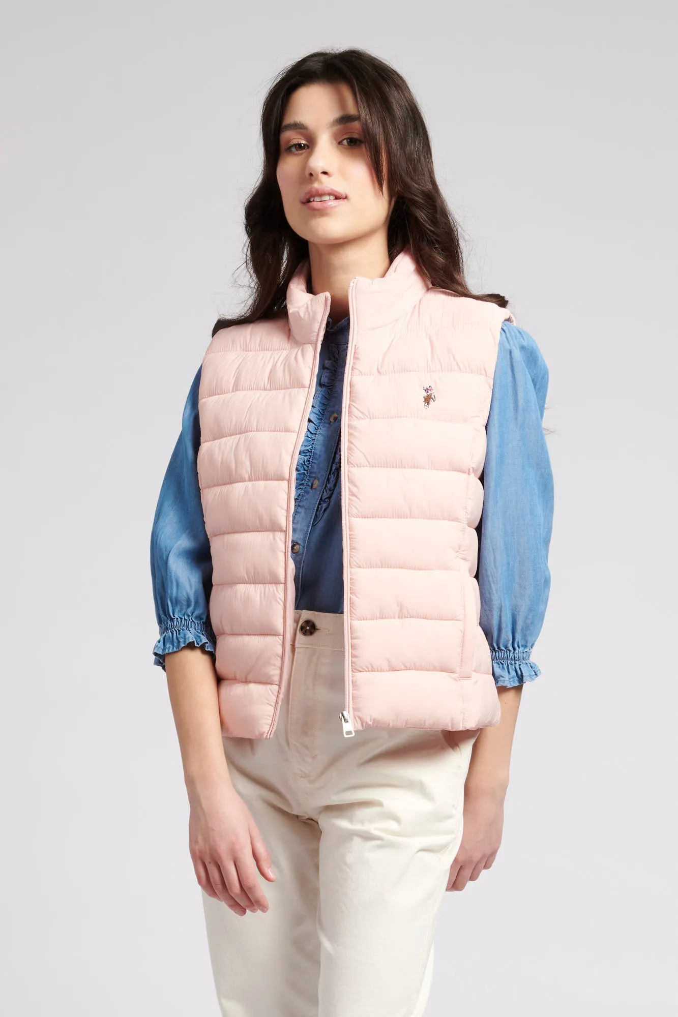 Womens Lightweight Puffer Gilet in Silver Pink