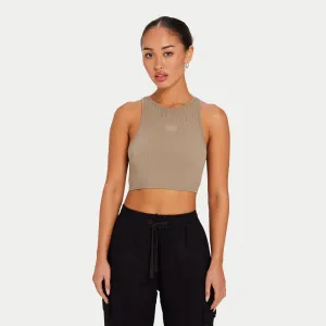 Womens Ribbed Base Racer Crop Top - Grey Green