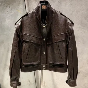 Women's Utilitarian Grained Leather Jacket