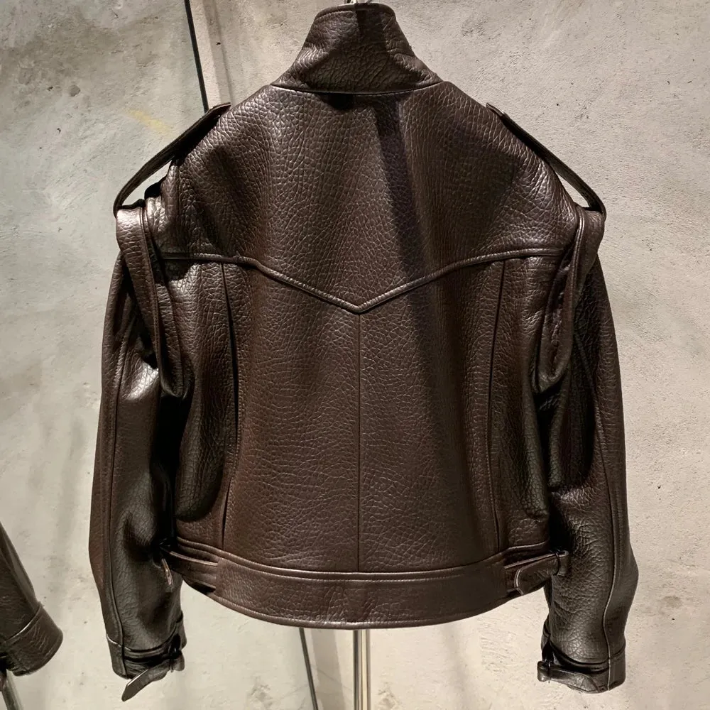 Women's Utilitarian Grained Leather Jacket